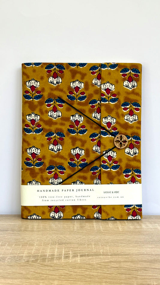 Honeyed Amber - Fabric Cover, Handmade Blank Journal