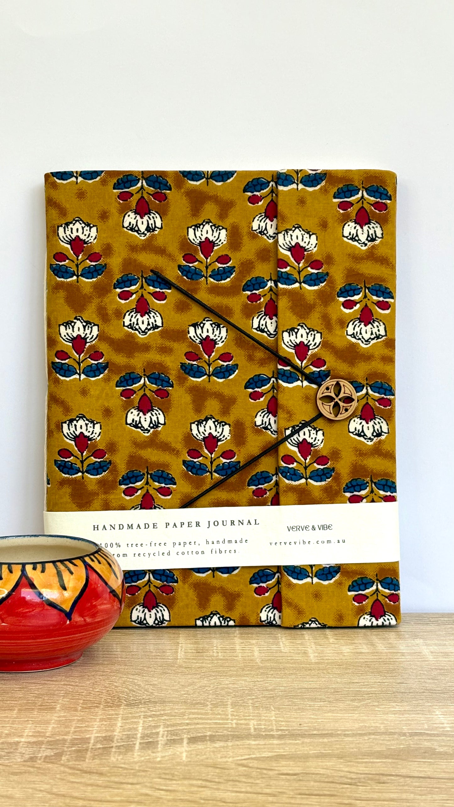 Honeyed Amber - Fabric Cover, Handmade Blank Journal