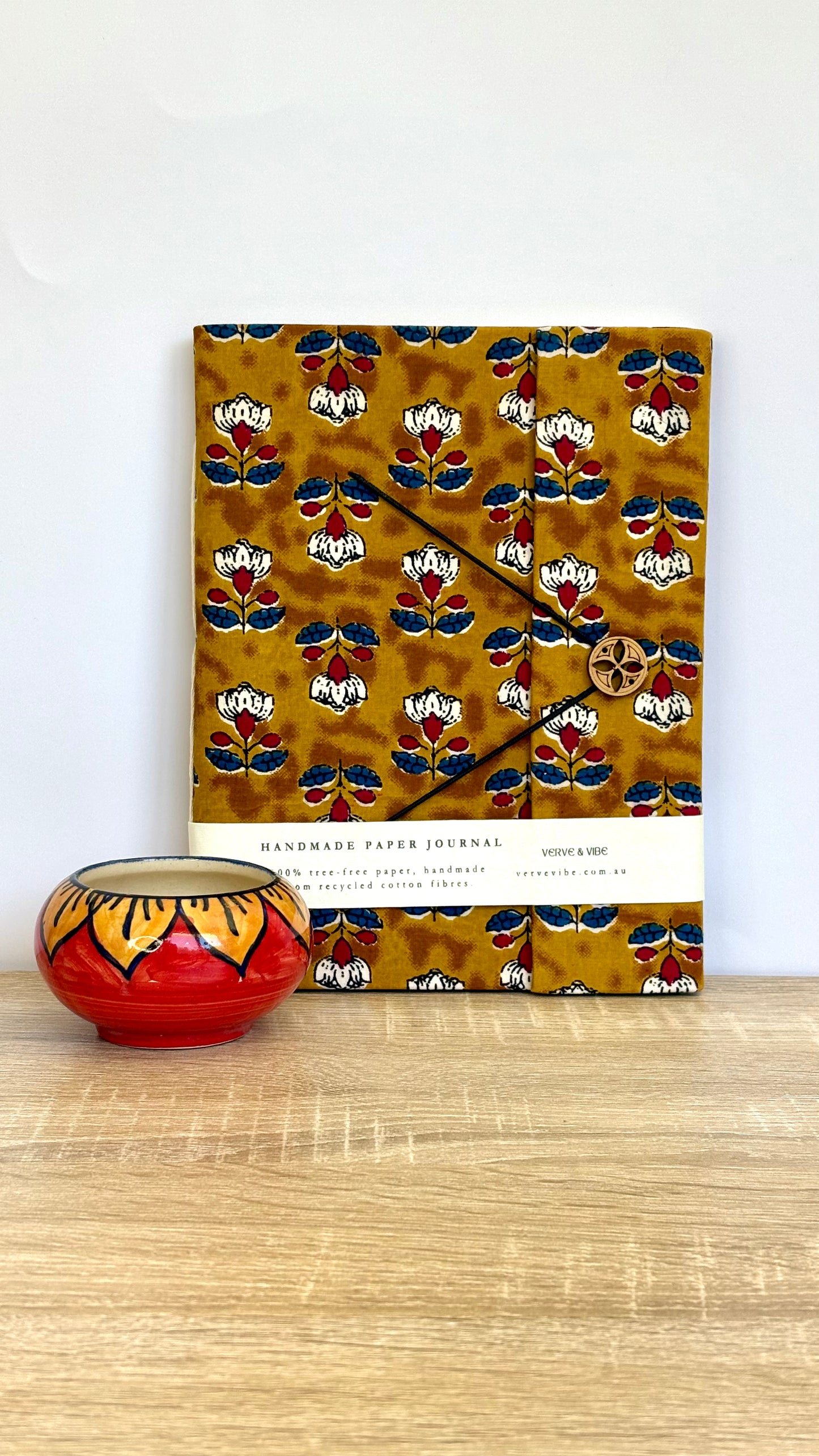 Honeyed Amber - Fabric Cover, Handmade Blank Journal