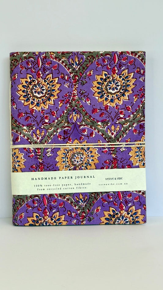 Radiant Jacaranda - Fabric Cover, Handmade Blank Journal