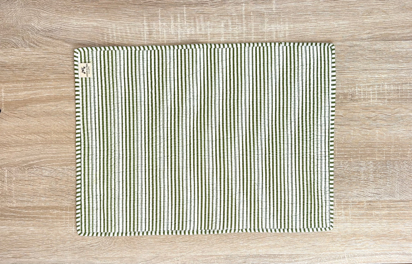 Lagoon Green - Block Printed, Reversible, Quilted Cotton Placemats