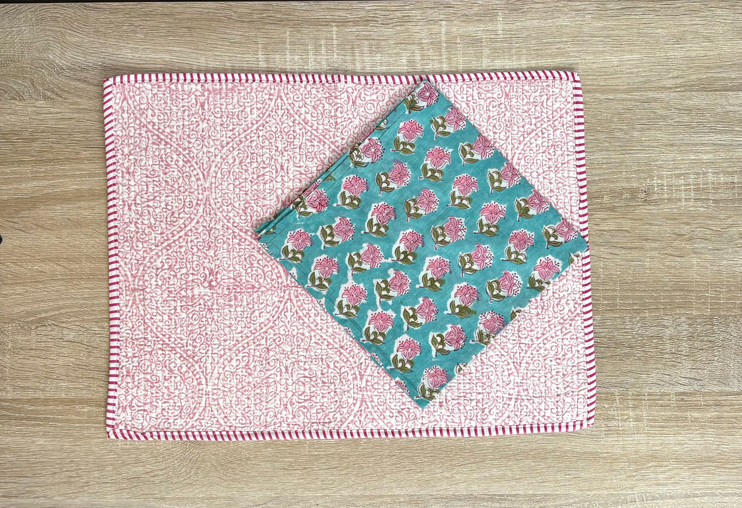 Muted Mulberry - Block Printed, Reversible, Quilted Cotton Placemats