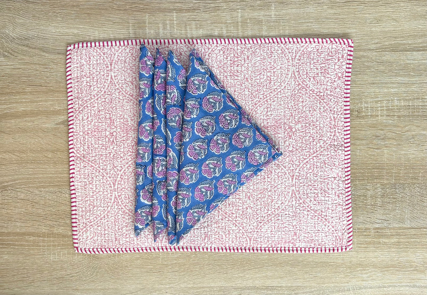 Muted Mulberry - Block Printed, Reversible, Quilted Cotton Placemats