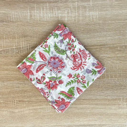 Coral Blooms - Hand-block Printed Cotton Napkins