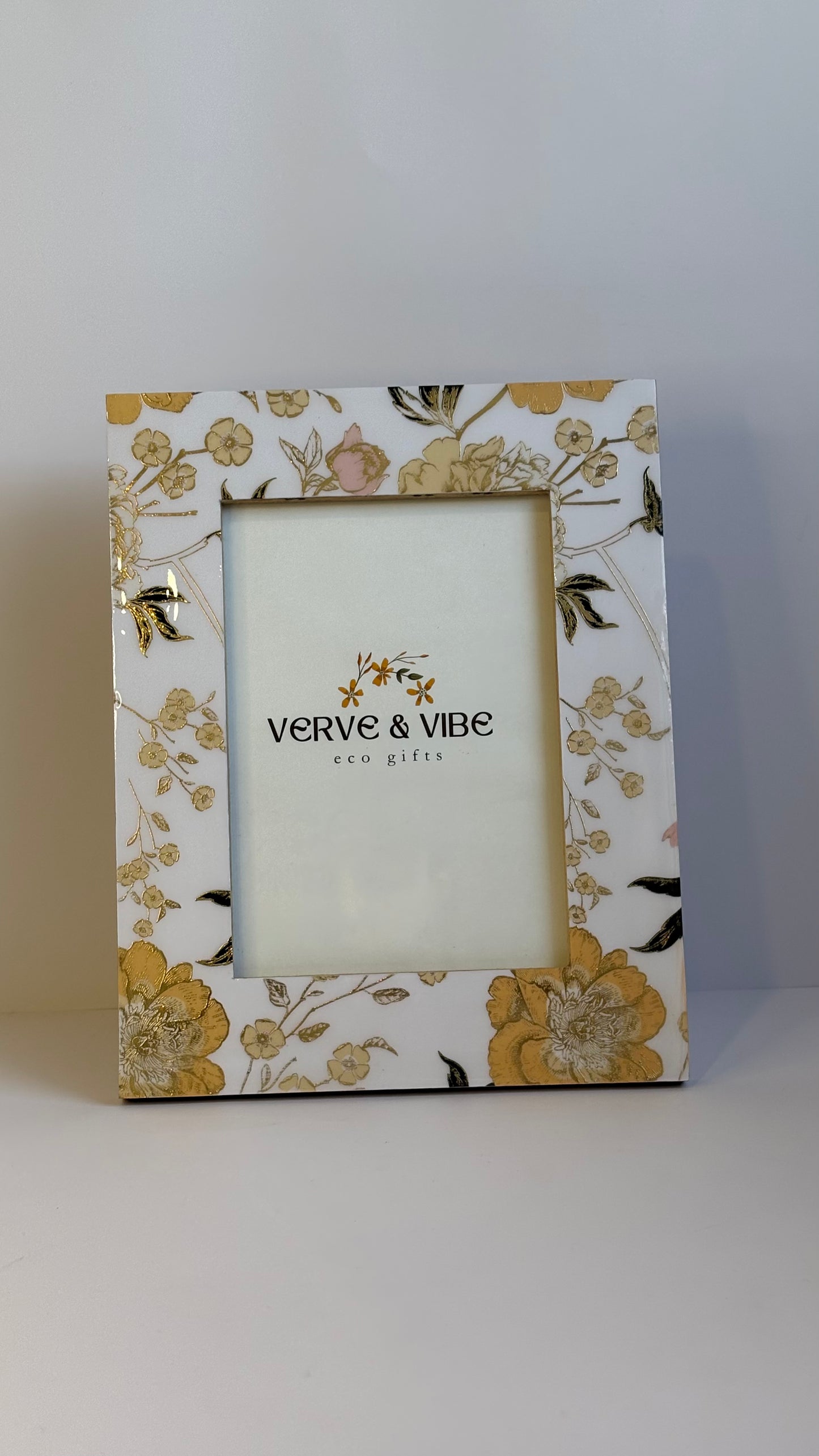 Gilded Ivory - Luxe Gold Foil Accent, Handcrafted Wood Photo Frame