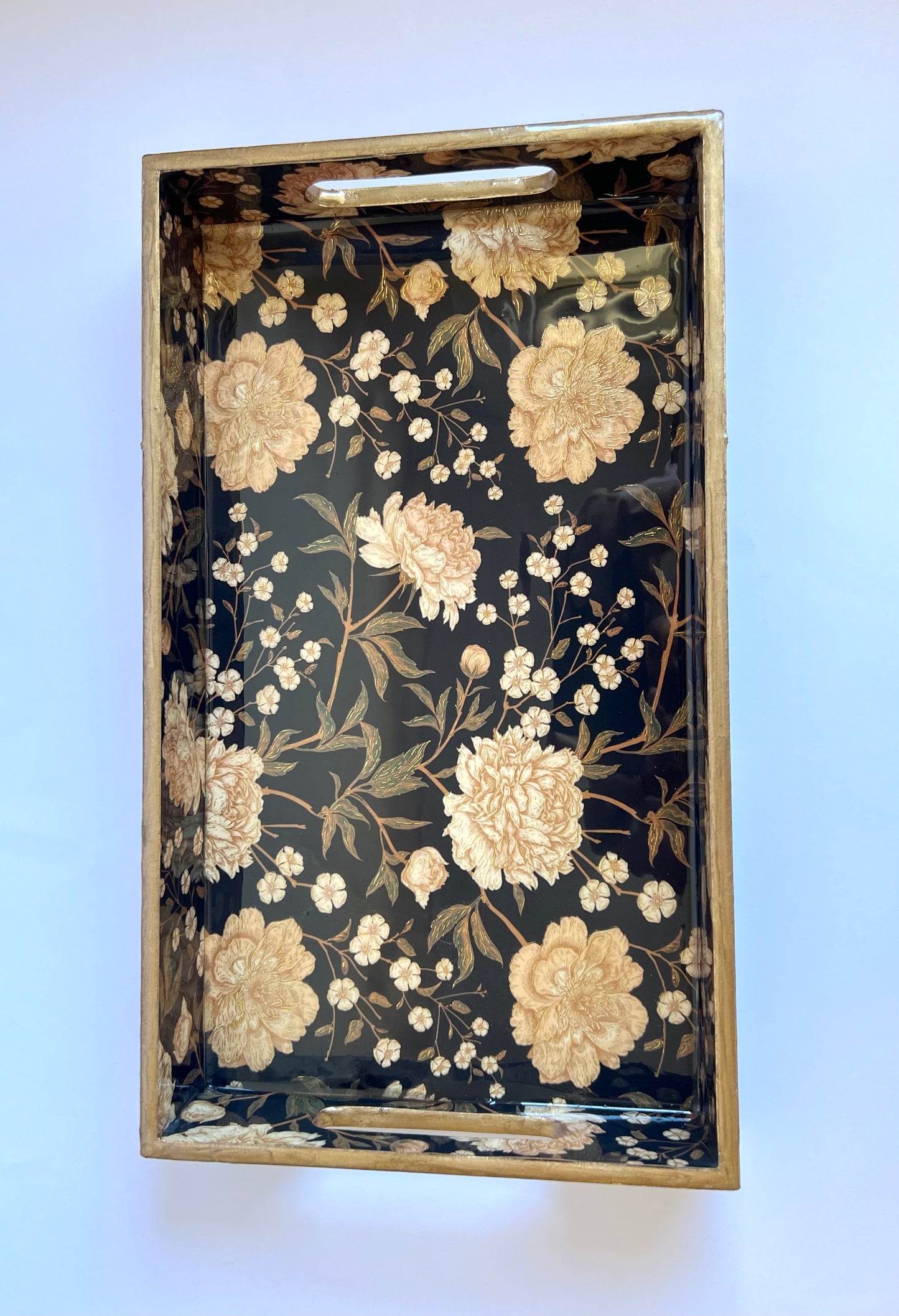Botanique Noir - Lacquered Wooden Utility Tray with Gold Foiling
