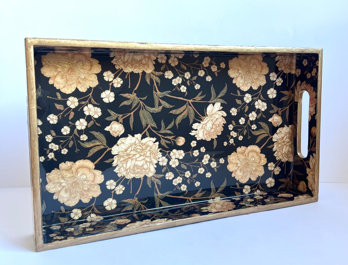 Botanique Noir - Lacquered Wooden Utility Tray with Gold Foiling