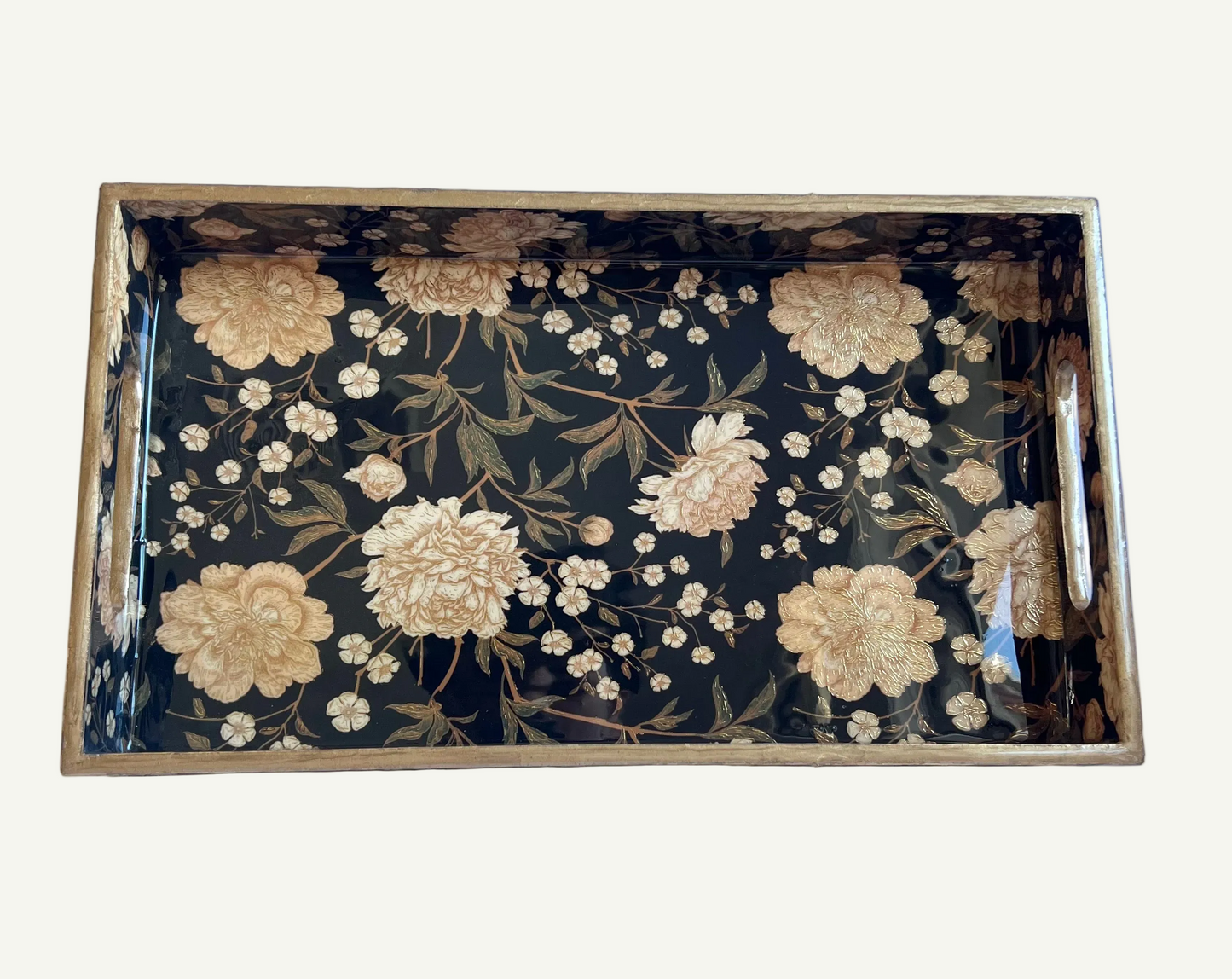 Botanique Noir - Lacquered Wooden Utility Tray with Gold Foiling