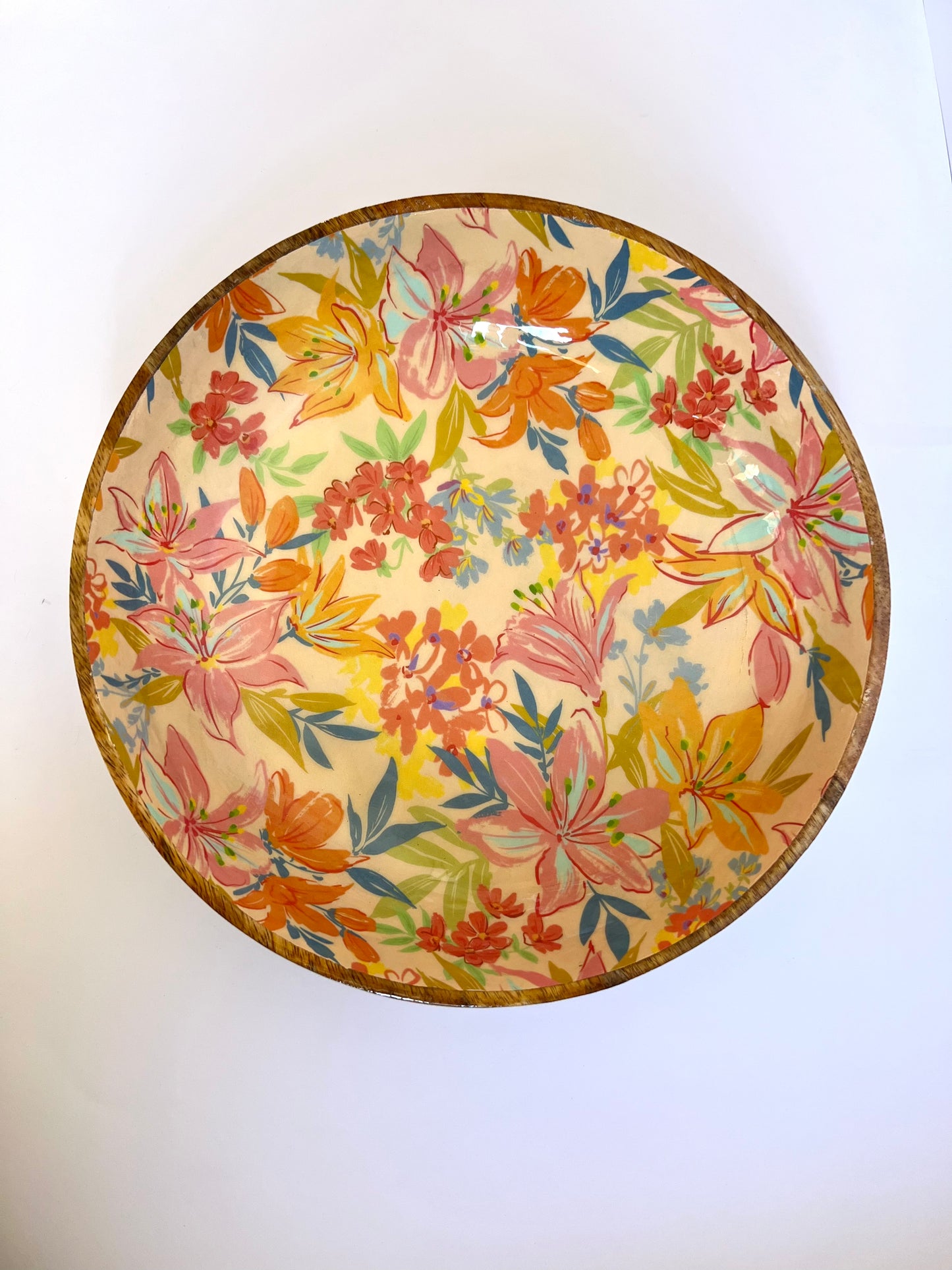 Floral Fiesta - Handmade Wooden Bowl with Matching Salad Server Set