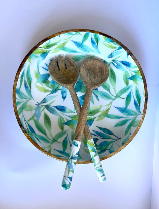 Eucalyptus Breeze - Handmade Wooden Bowl with Matching Salad Server Set