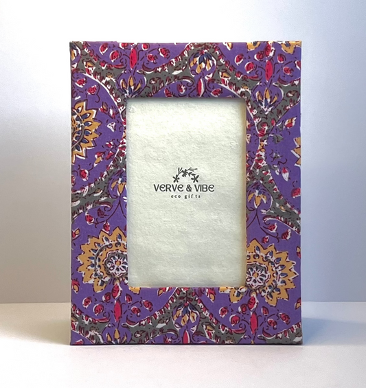 Decorative photo frame with a colorful pattern on a white background