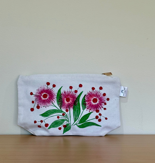 Pink Hakea Blooms - Hand Painted,Canvas Zippered Pouch