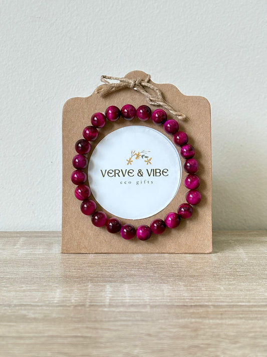 Hot Pink Tiger's Eye - Semi Precious Stone Bracelet