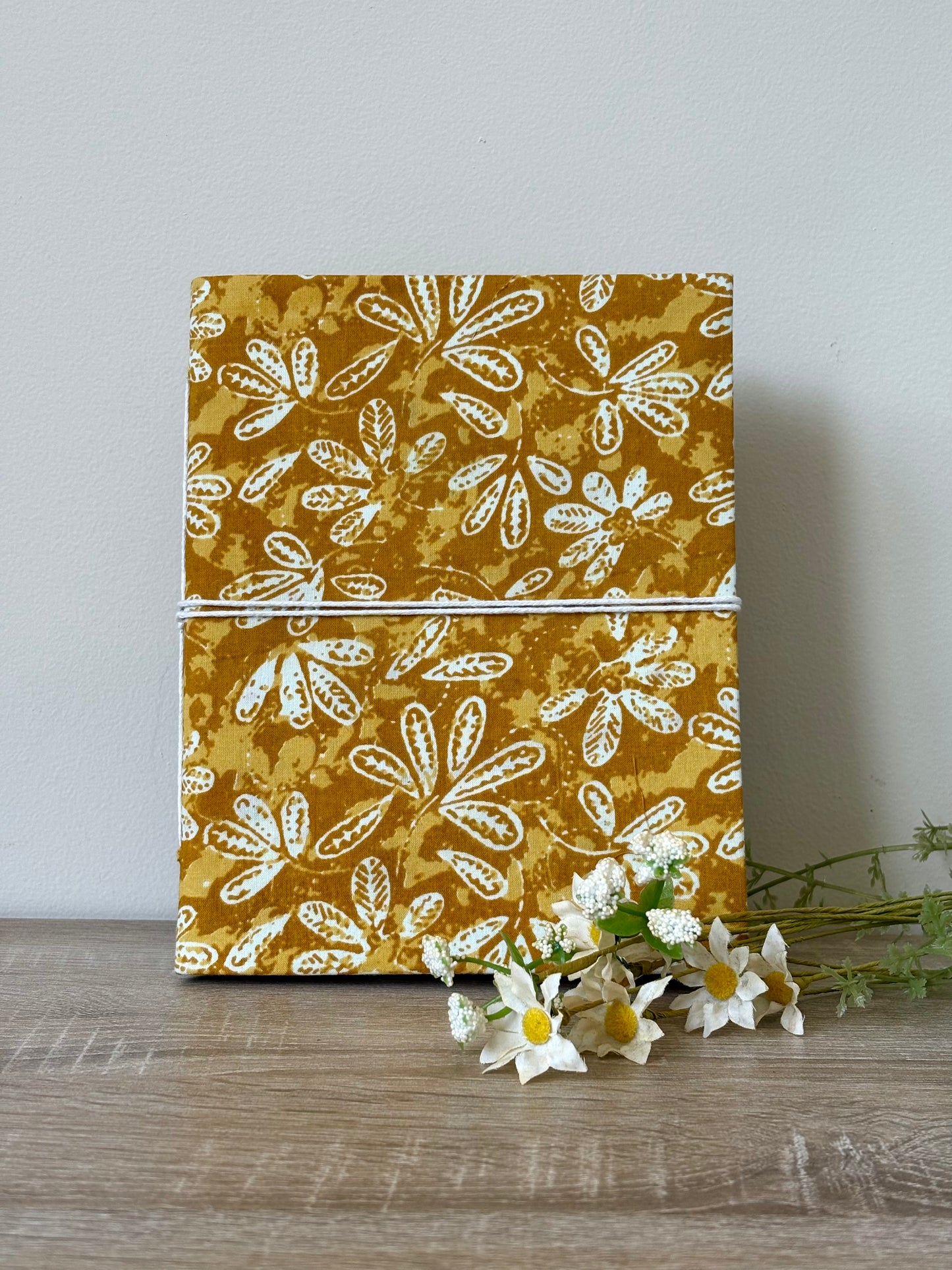 Sunny Daisy - Fabric Cover, Flower Paper, Handmade Blank Journal