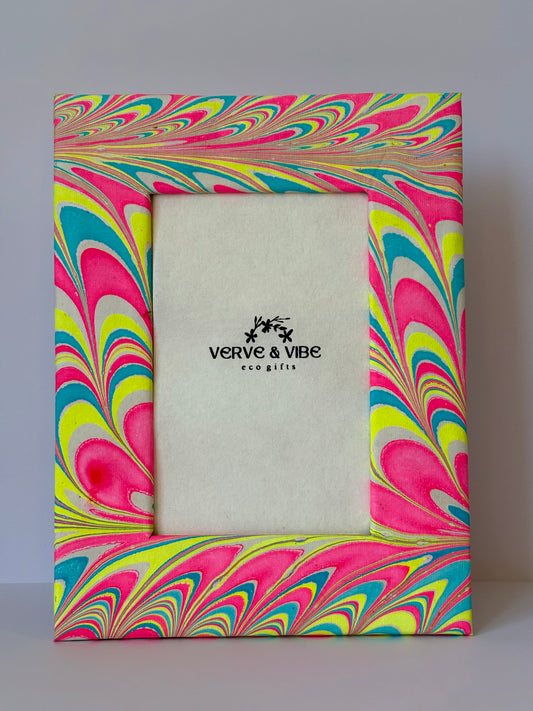 Neon Punk - Marbled and Recycled Paper Board Photo Frame