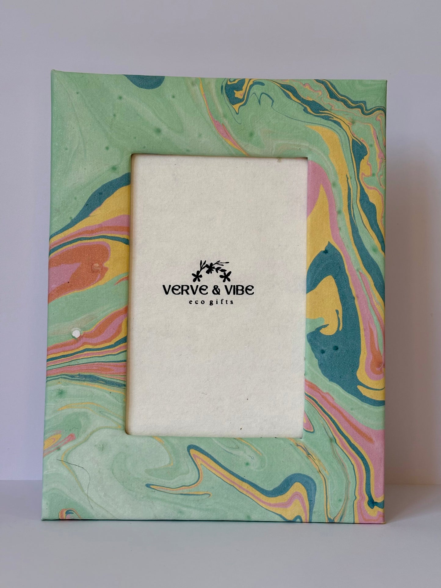 Seafoam Whispers- Marbled and Recycled Paper Board Photo Frame