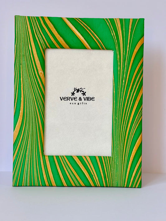 Green & Gold - Marbled and Recycled Paper Board Photo Frame