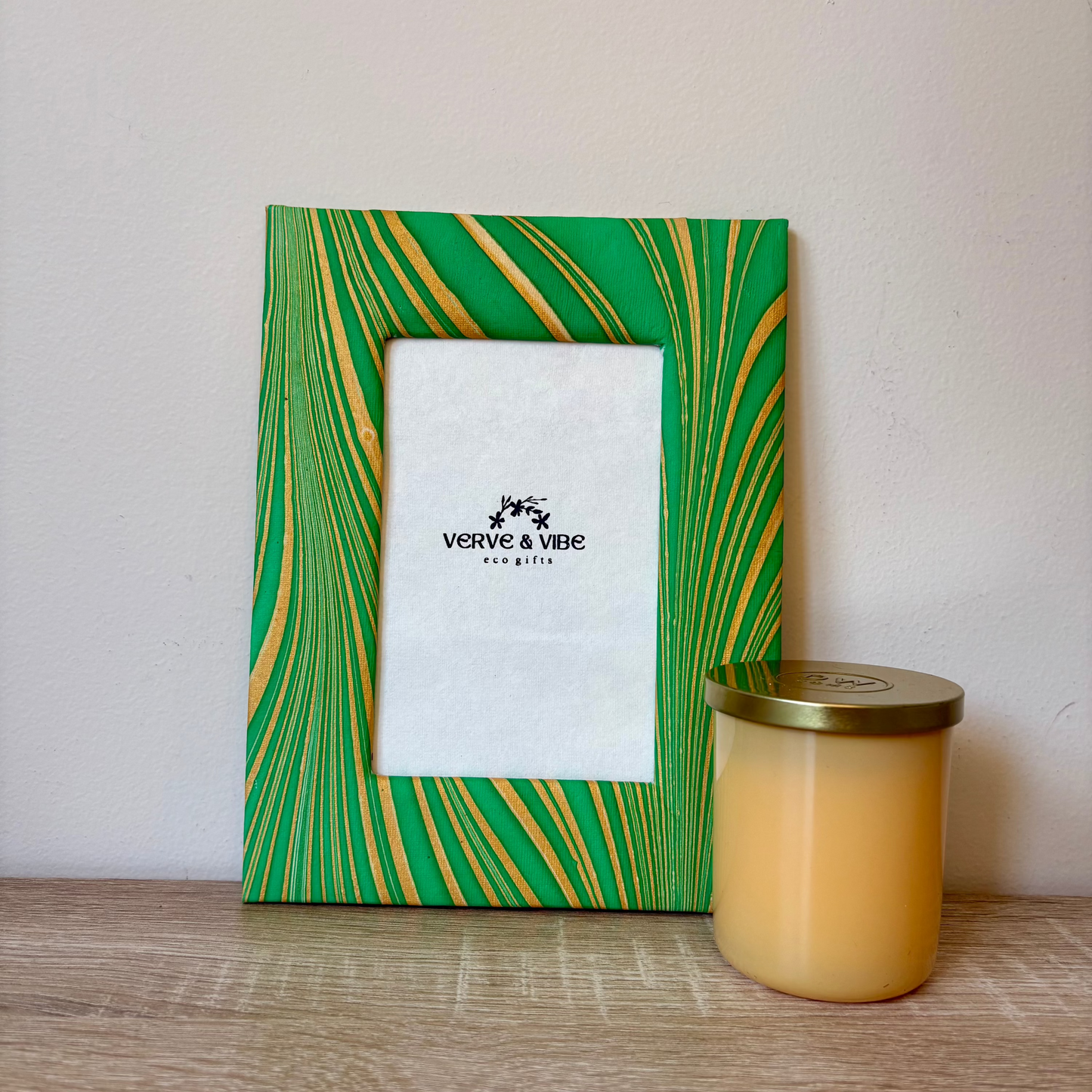 Green & Gold - Marbled and Recycled Paper Board Photo Frame