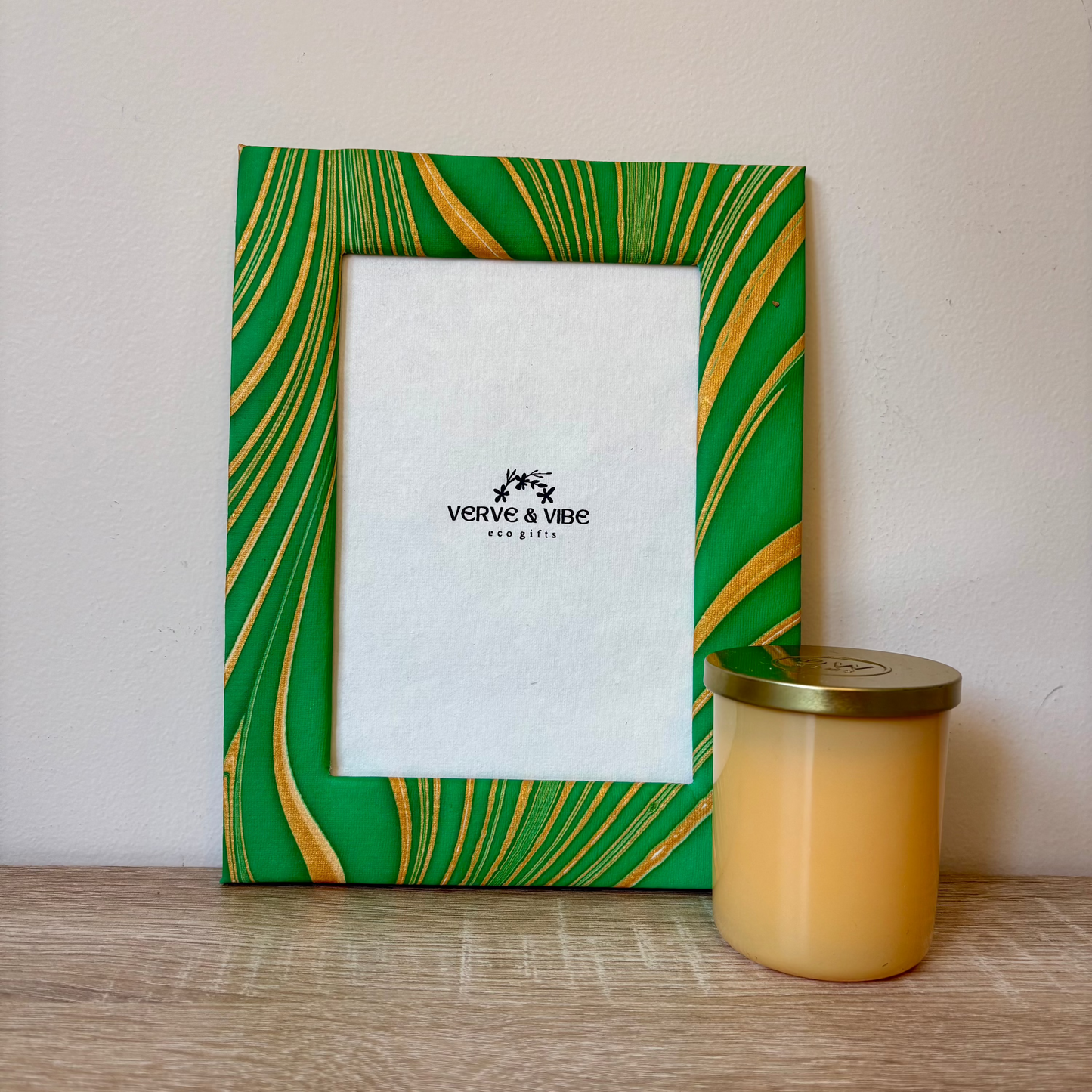 Green & Gold - Marbled and Recycled Paper Board Photo Frame