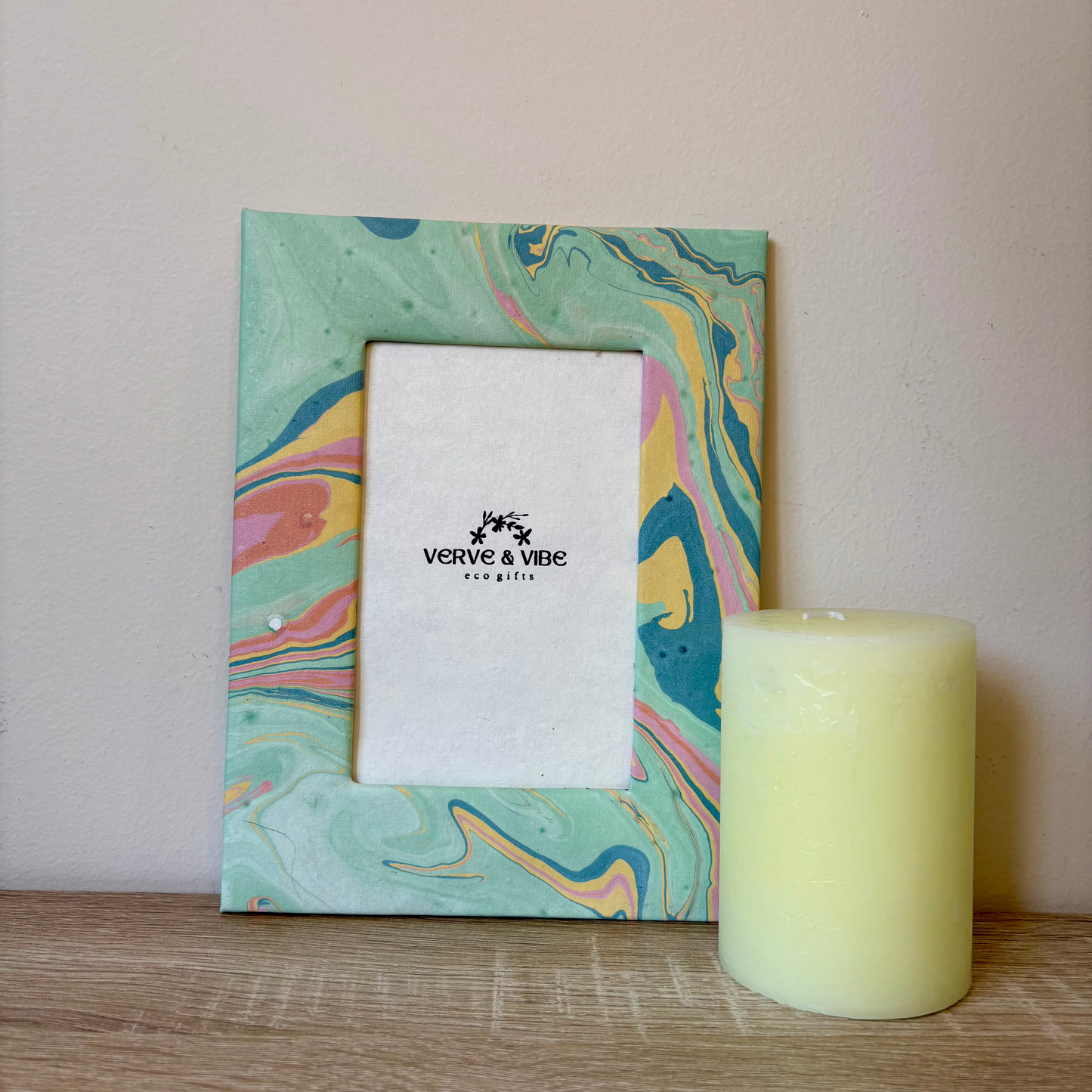 Seafoam Whispers- Marbled and Recycled Paper Board Photo Frame