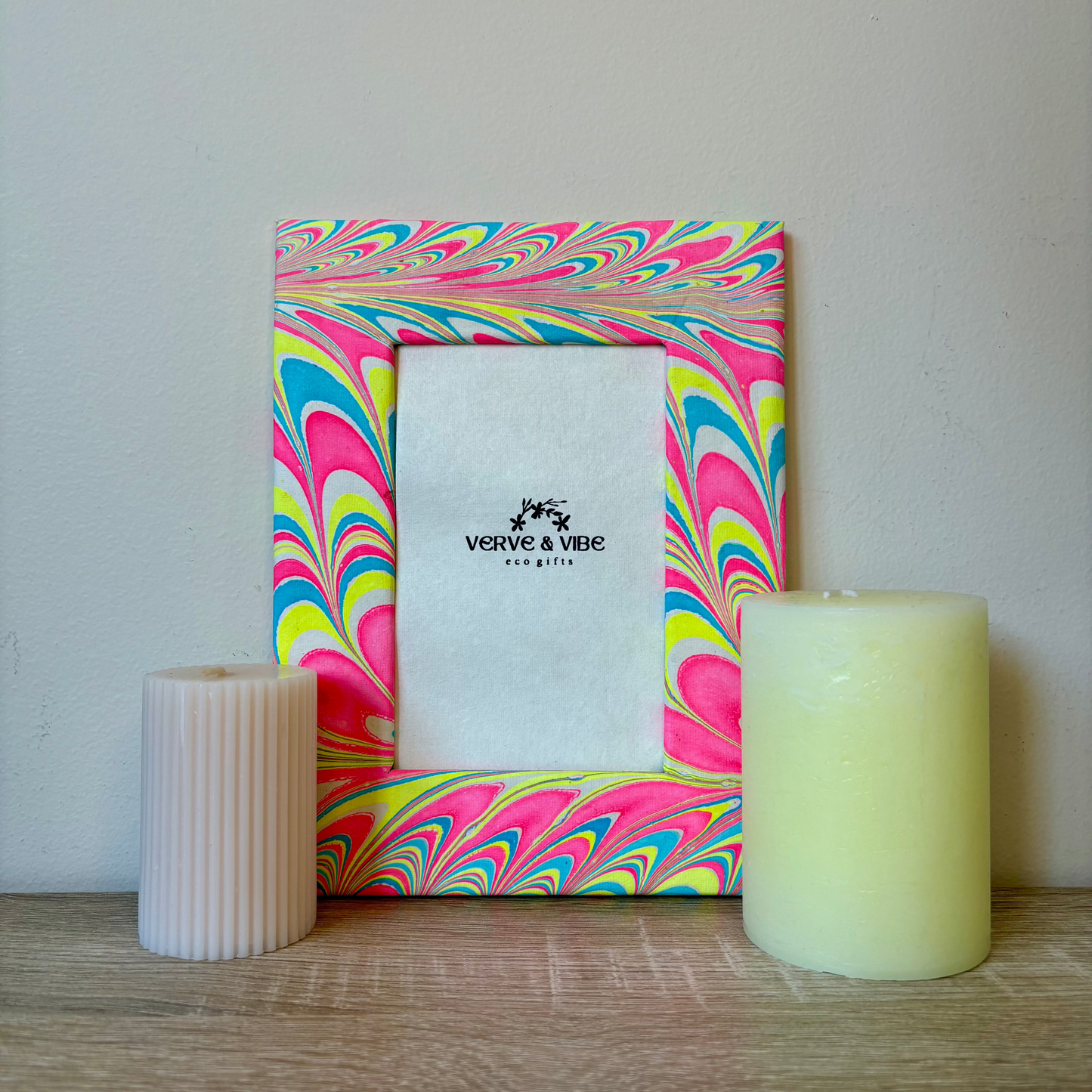 Neon Punk - Marbled and Recycled Paper Board Photo Frame