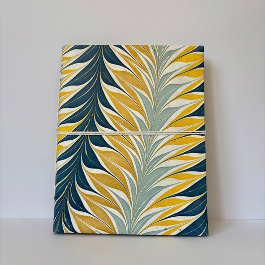 Flourishing Ferns- Marbled Cover and Flower Paper, Handmade Blank Journal