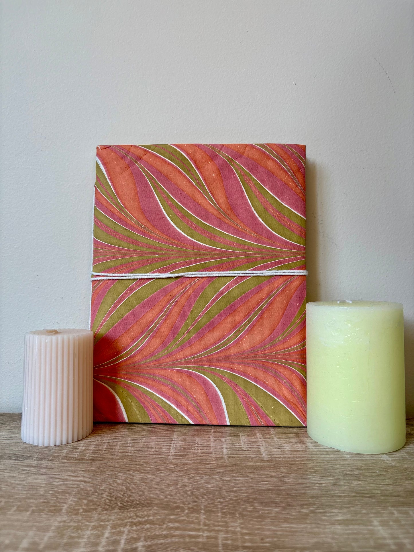 Charming Coral - Marbled Cover and Flower Paper, Handmade Blank Journal