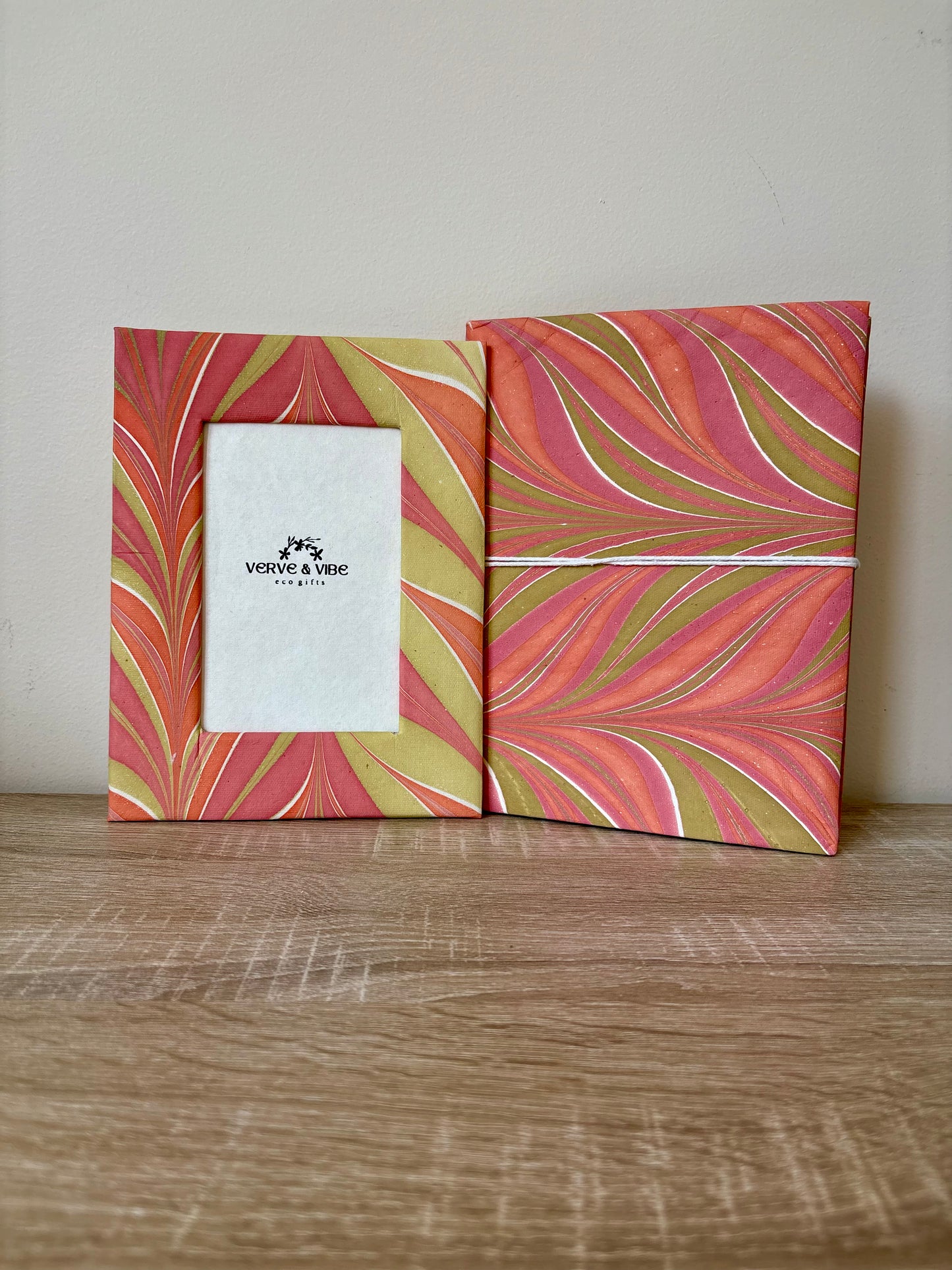 Charming Coral - Marbled Cover and Flower Paper, Handmade Blank Journal