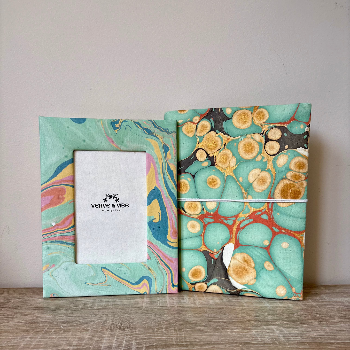 Seafoam Whispers- Marbled and Recycled Paper Board Photo Frame