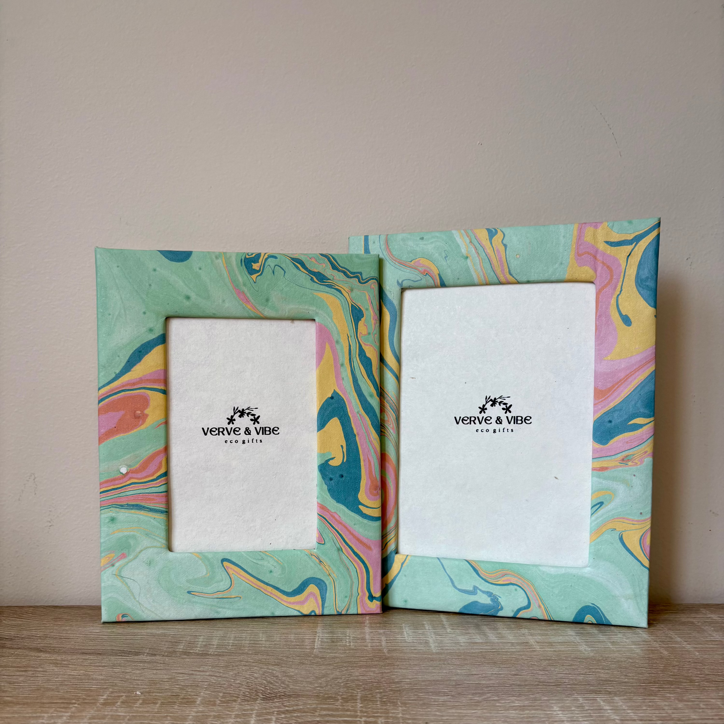 Seafoam Whispers- Marbled and Recycled Paper Board Photo Frame