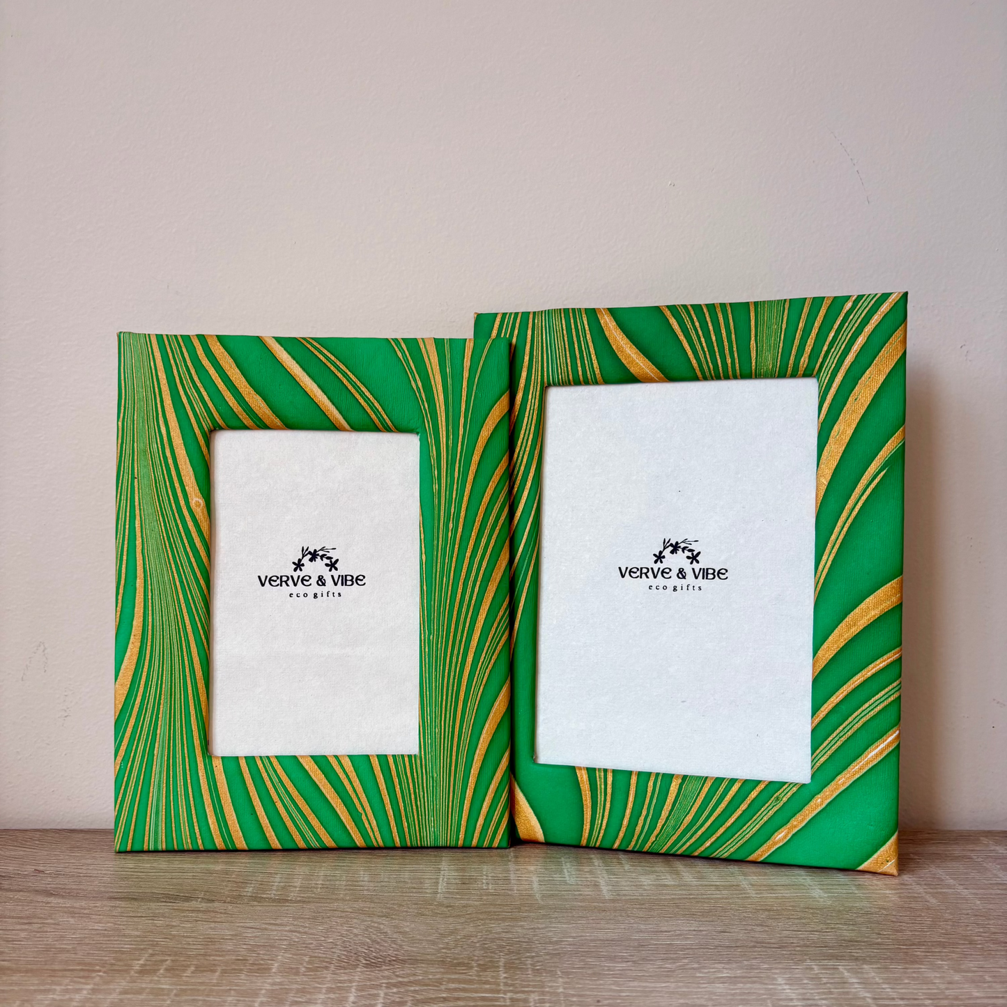 Green & Gold - Marbled and Recycled Paper Board Photo Frame