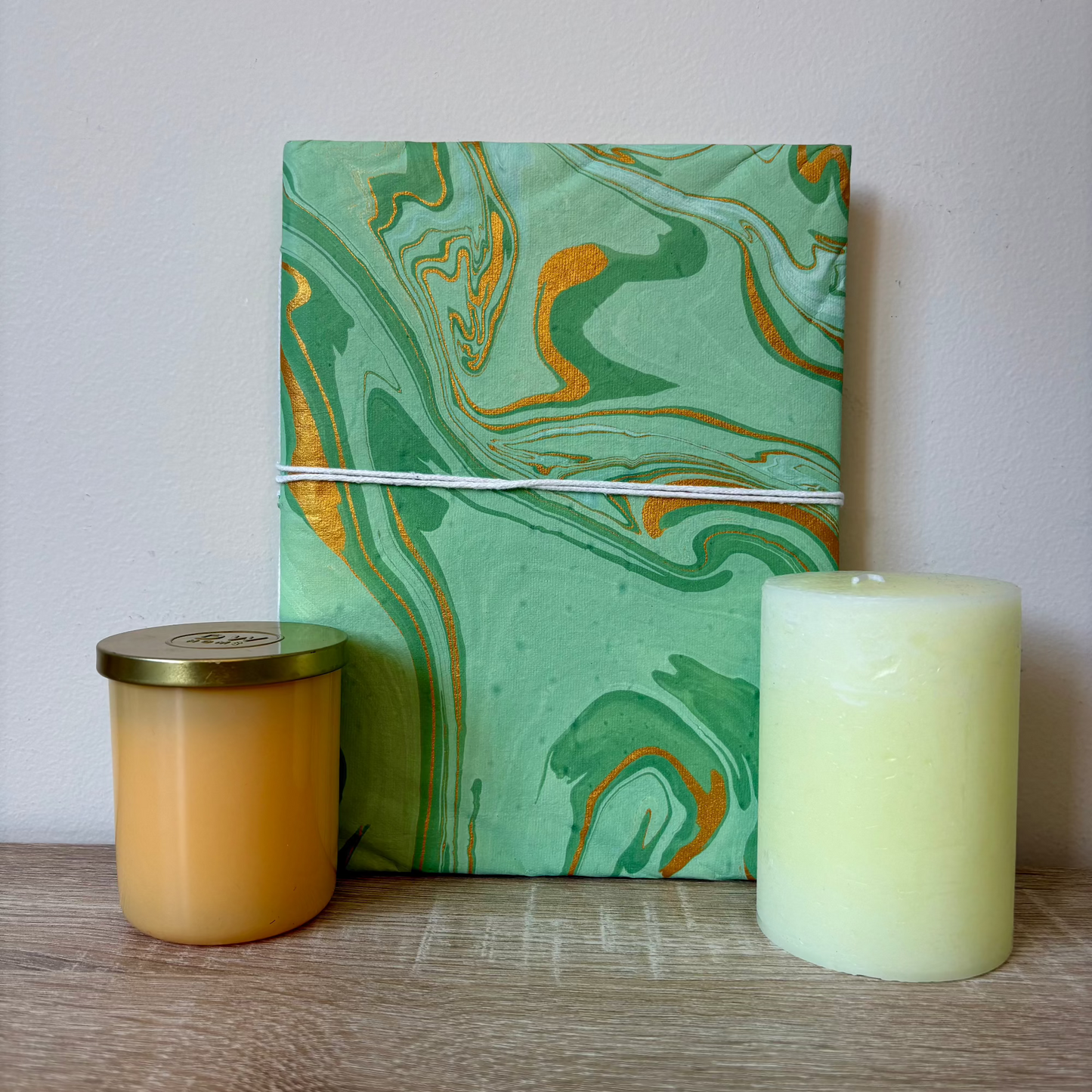 Sublime Sage - Marbled Cover and Flower Paper, Handmade Blank Journal