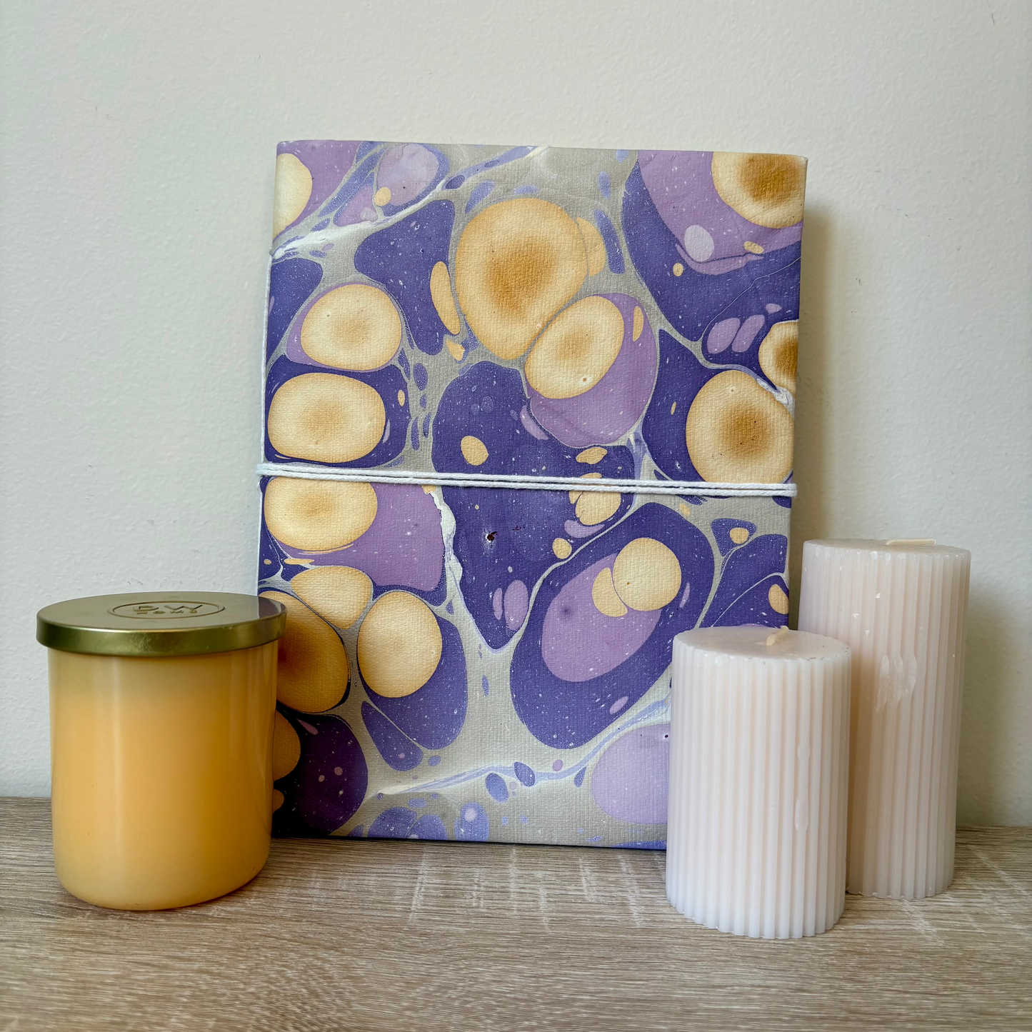 Vivid Violet - Marbled Cover and Flower Paper, Handmade Blank Journal