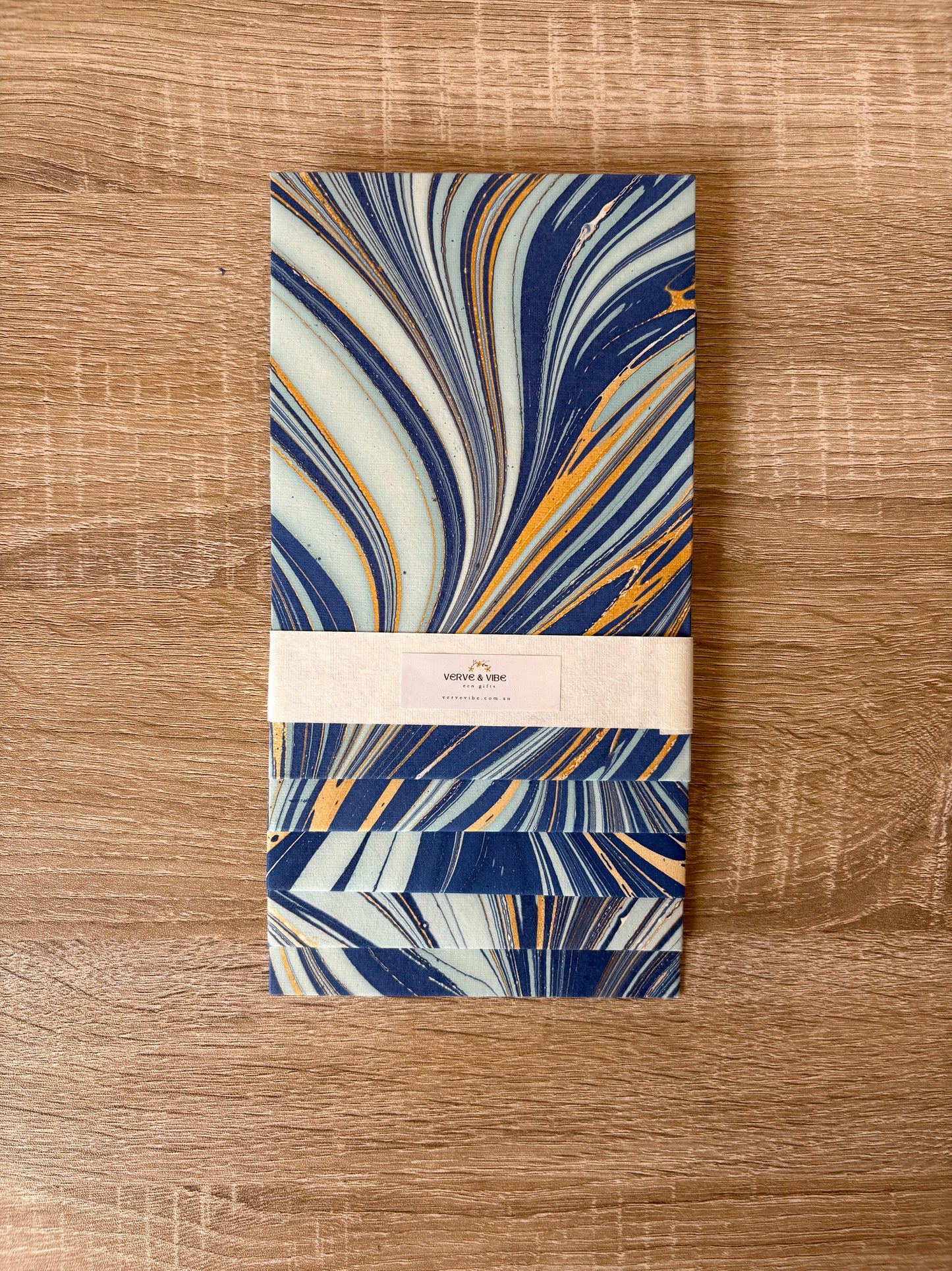 Indigo Flow - Recycled Paper Letter Card & Marbled Envelope, Set of 5