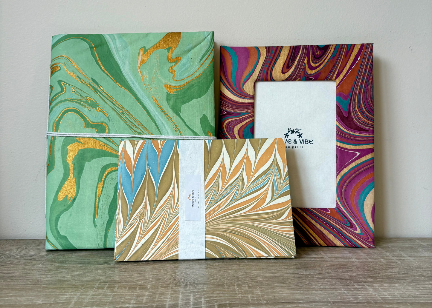 Sublime Sage - Marbled Cover and Flower Paper, Handmade Blank Journal