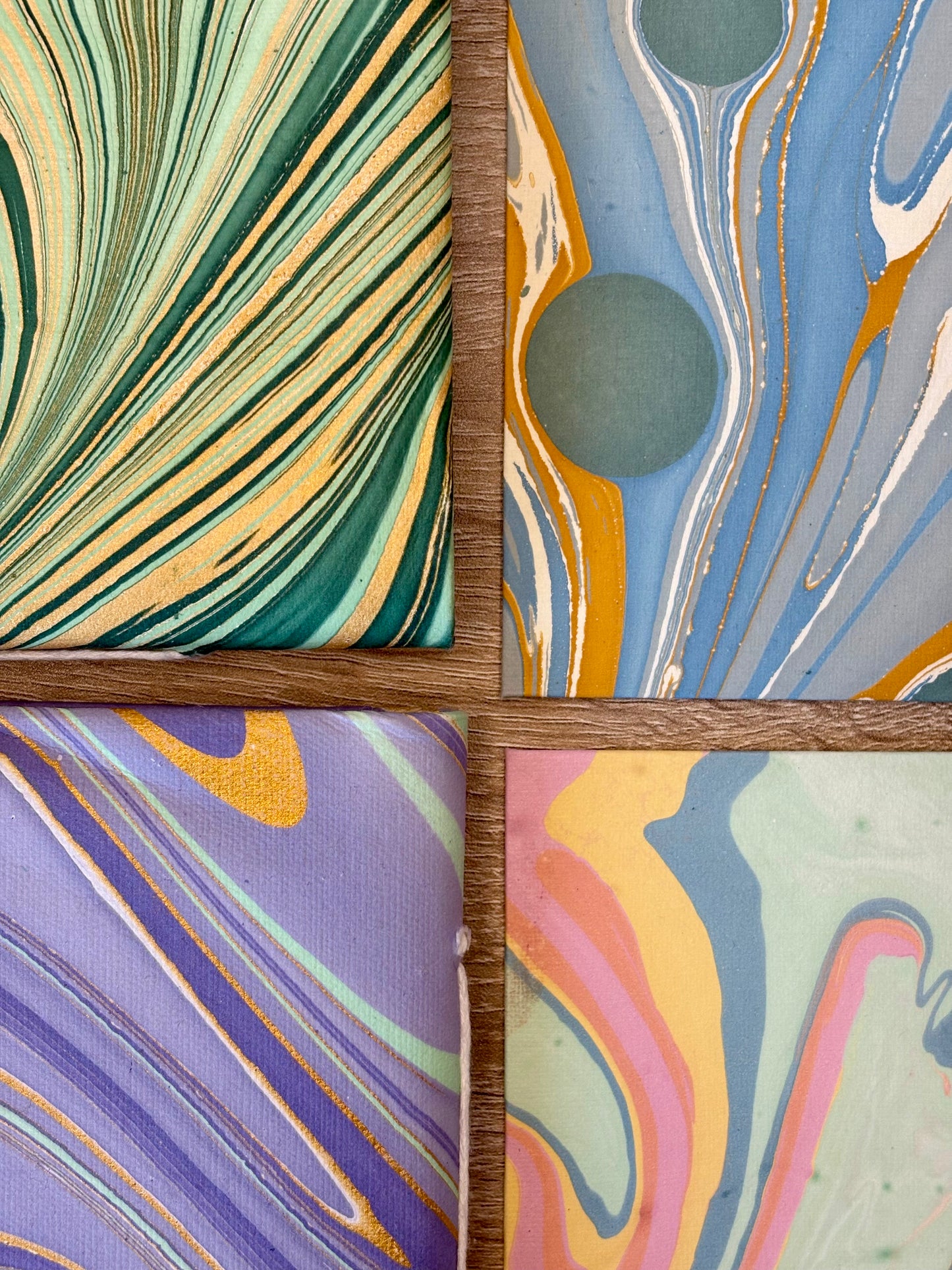 Lush Veridian - Marbled Cover and Flower Paper, Handmade Blank Journal