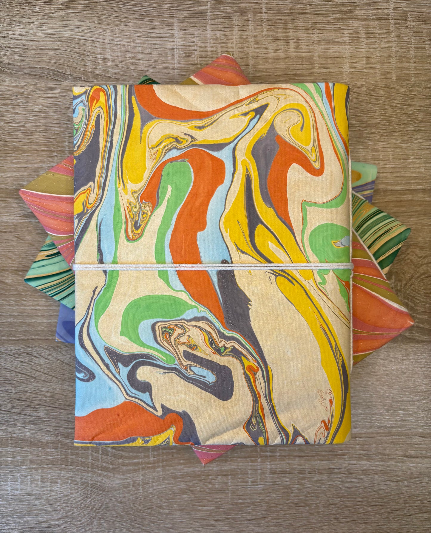 Passionate Pyra - Marbled Cover and Flower Paper, Handmade Blank Journal