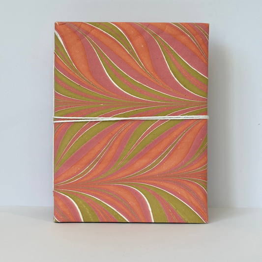 Charming Coral - Marbled Cover and Flower Paper, Handmade Blank Journal