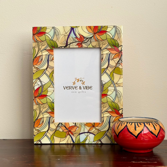 Leafy Orange Lily Handcrafted Wood Photo Frame