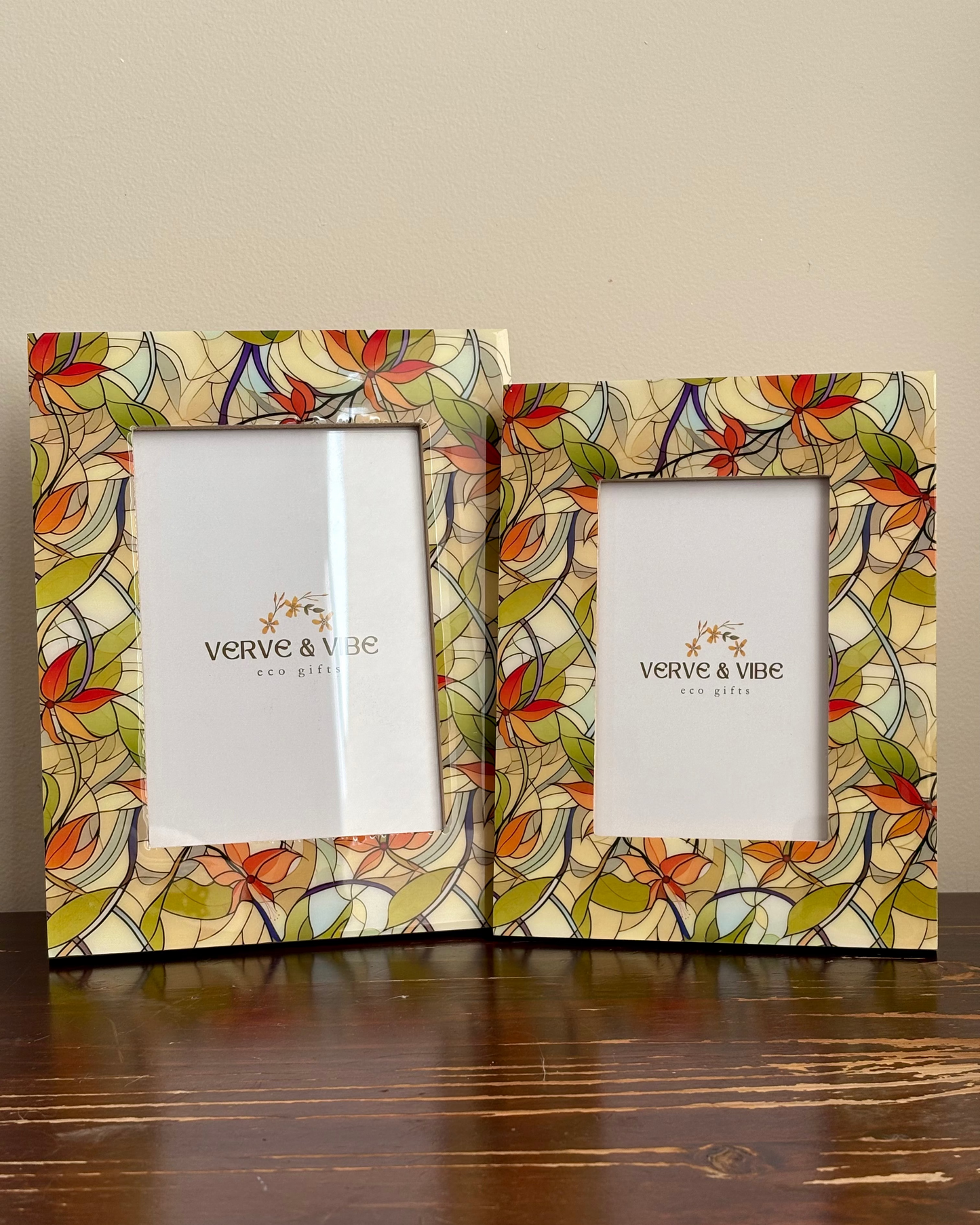 Leafy Orange Lily Handcrafted Wood Photo Frame