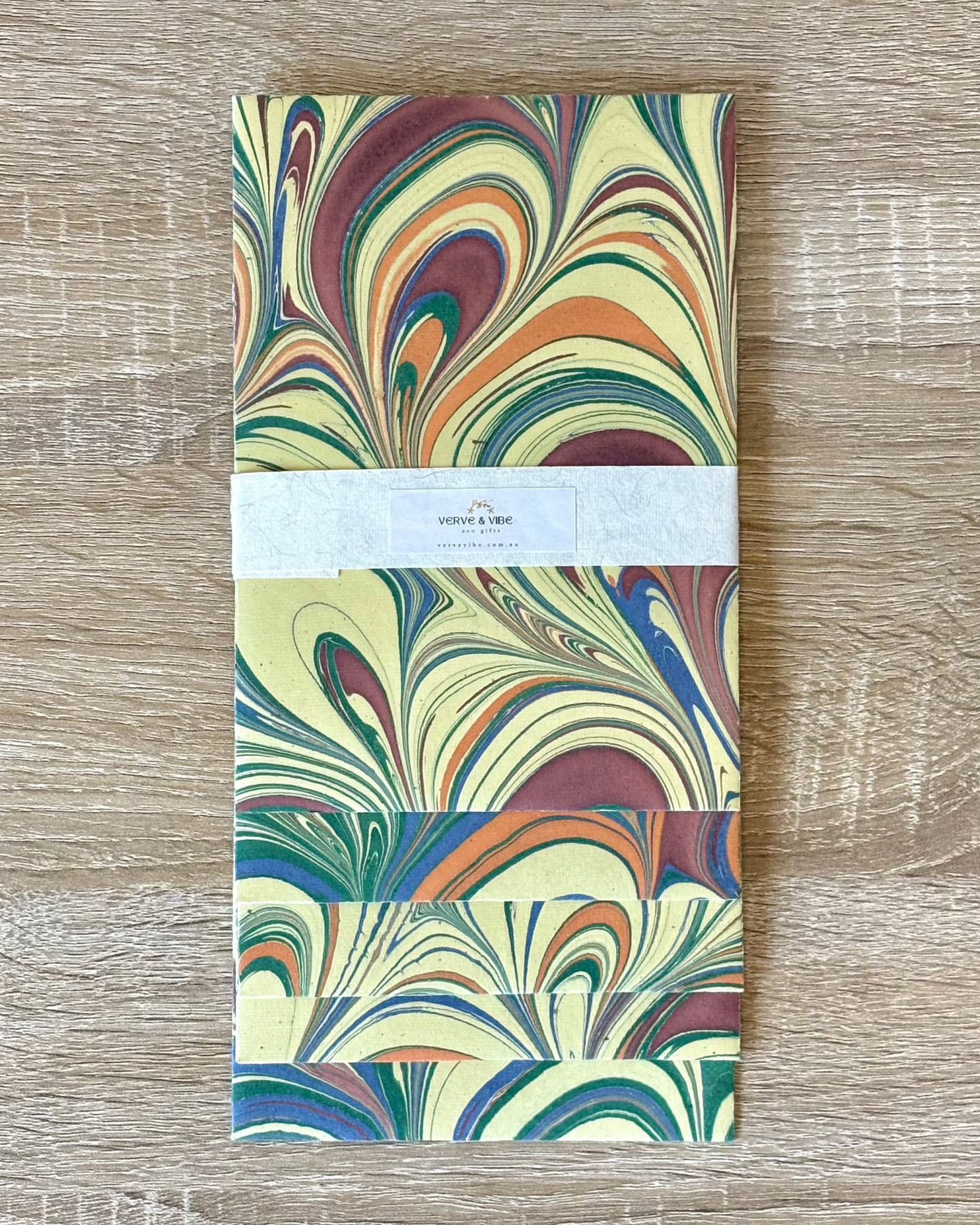 Whimsy Swirls - Letter Card & Marbled Paper Envelope, Set of 5