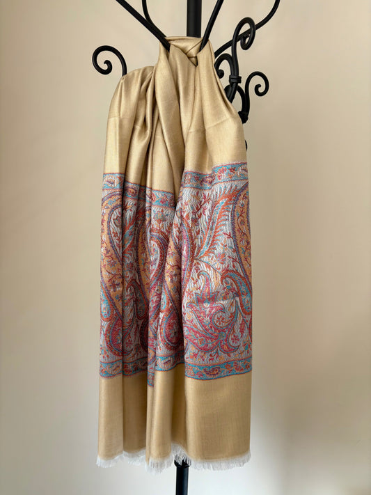 Paisley Motif - Soft Wrap Shawl in Champagne with Intricate Jacquard Weave