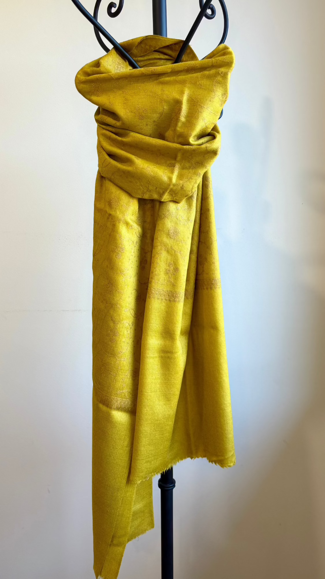 Sozni Jaal - Fine Cashmere Wool Shawl in Rich Mustard with Delicate, Heritage Embroidery