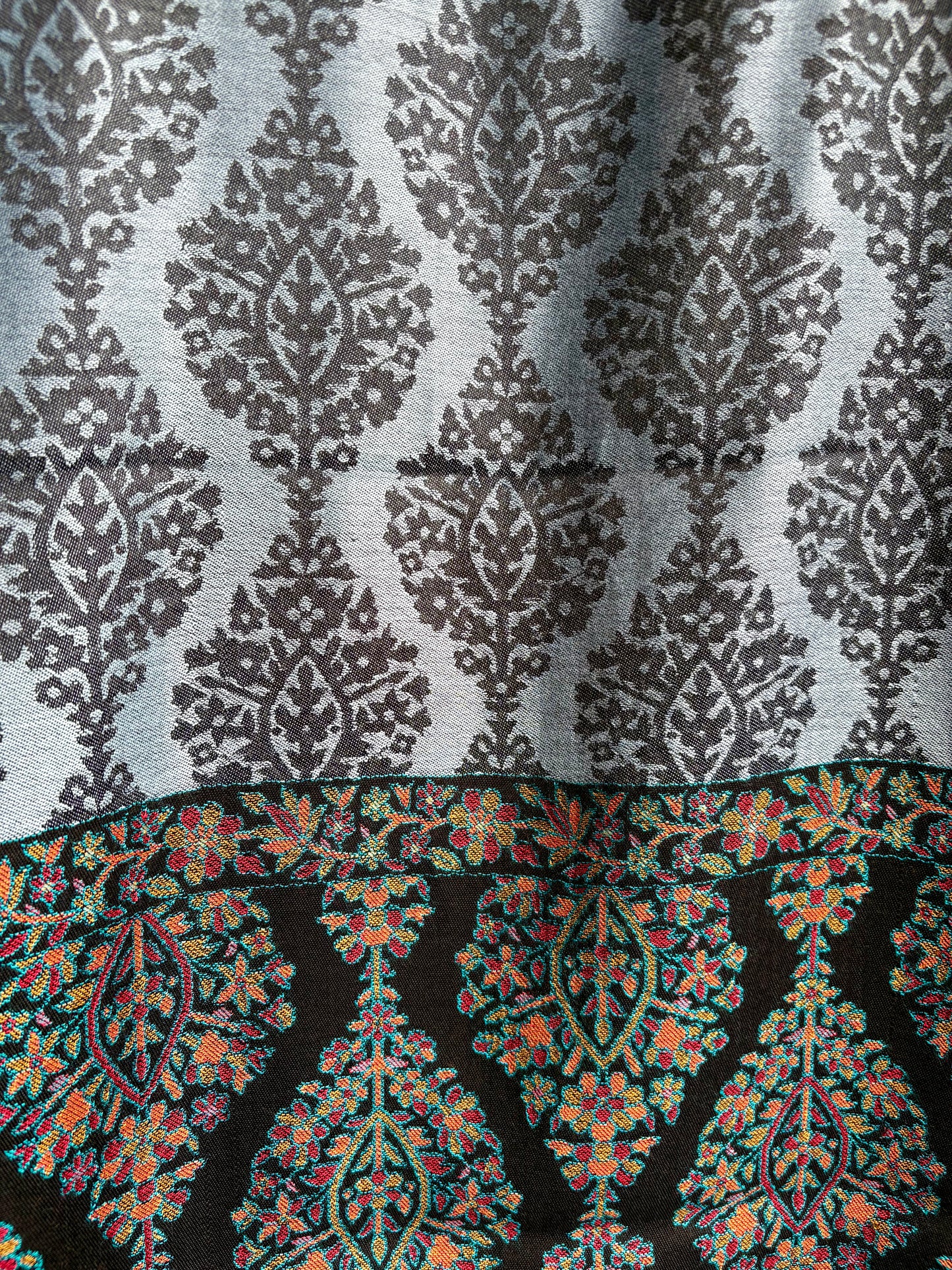 Poshkar Motif - Soft Wrap Shawl in Cobalt Blue & Black Border with Intricate Jacquard Weave