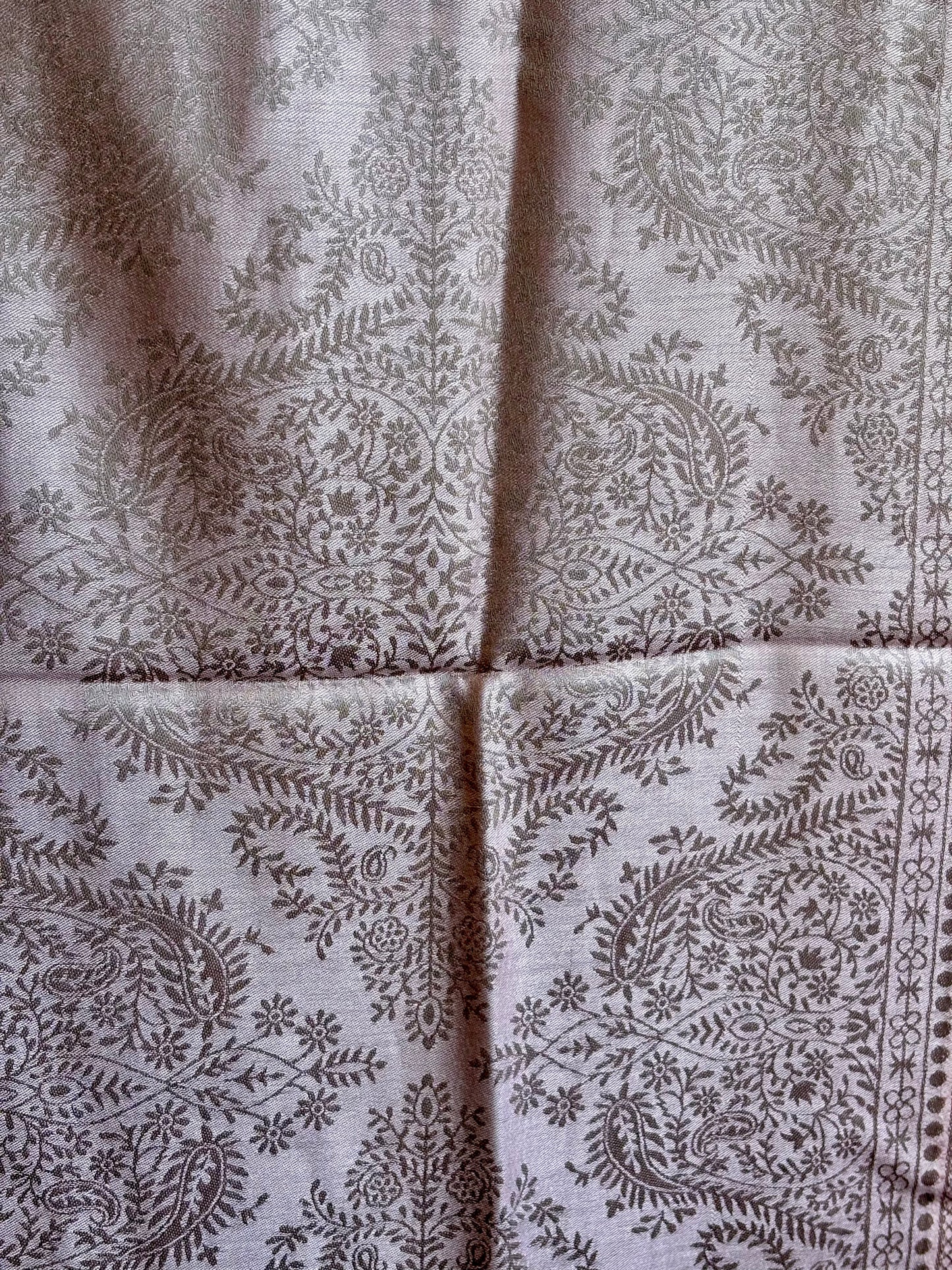 Beautiful Buta - Soft Wrap Shawl in Dusty Rose & Silver with Intricate Floral Motif in Jacquard Weave