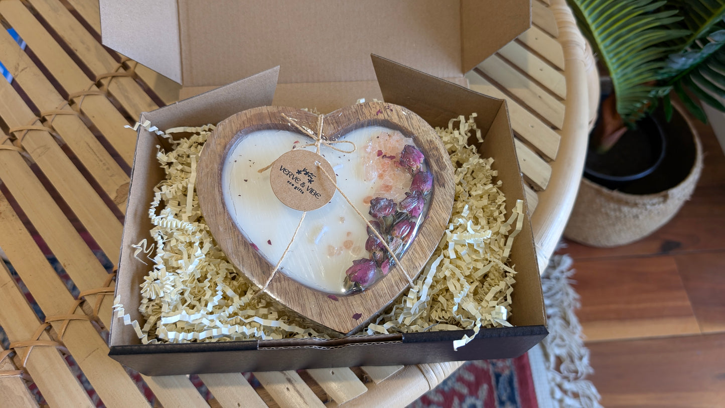 Luxe Wooden Heart Bowl, Soy Wax Candles - Infused with Essential Oils, 450g, (Boxed)