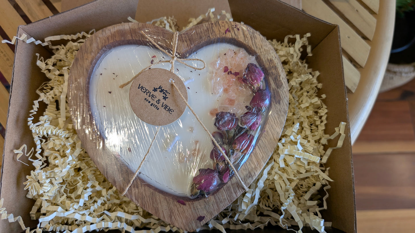 Luxe Wooden Heart Bowl, Soy Wax Candles - Infused with Essential Oils, 450g, (Boxed)