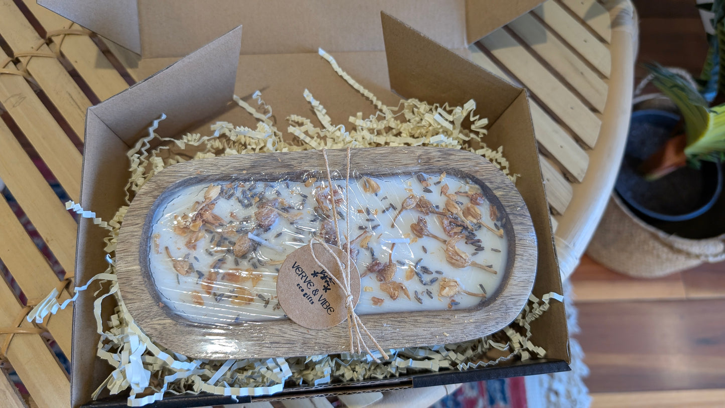 Luxe Wooden Dough Bowl, Soy Wax Candles - Infused with Essential Oils, 400g, (Boxed)