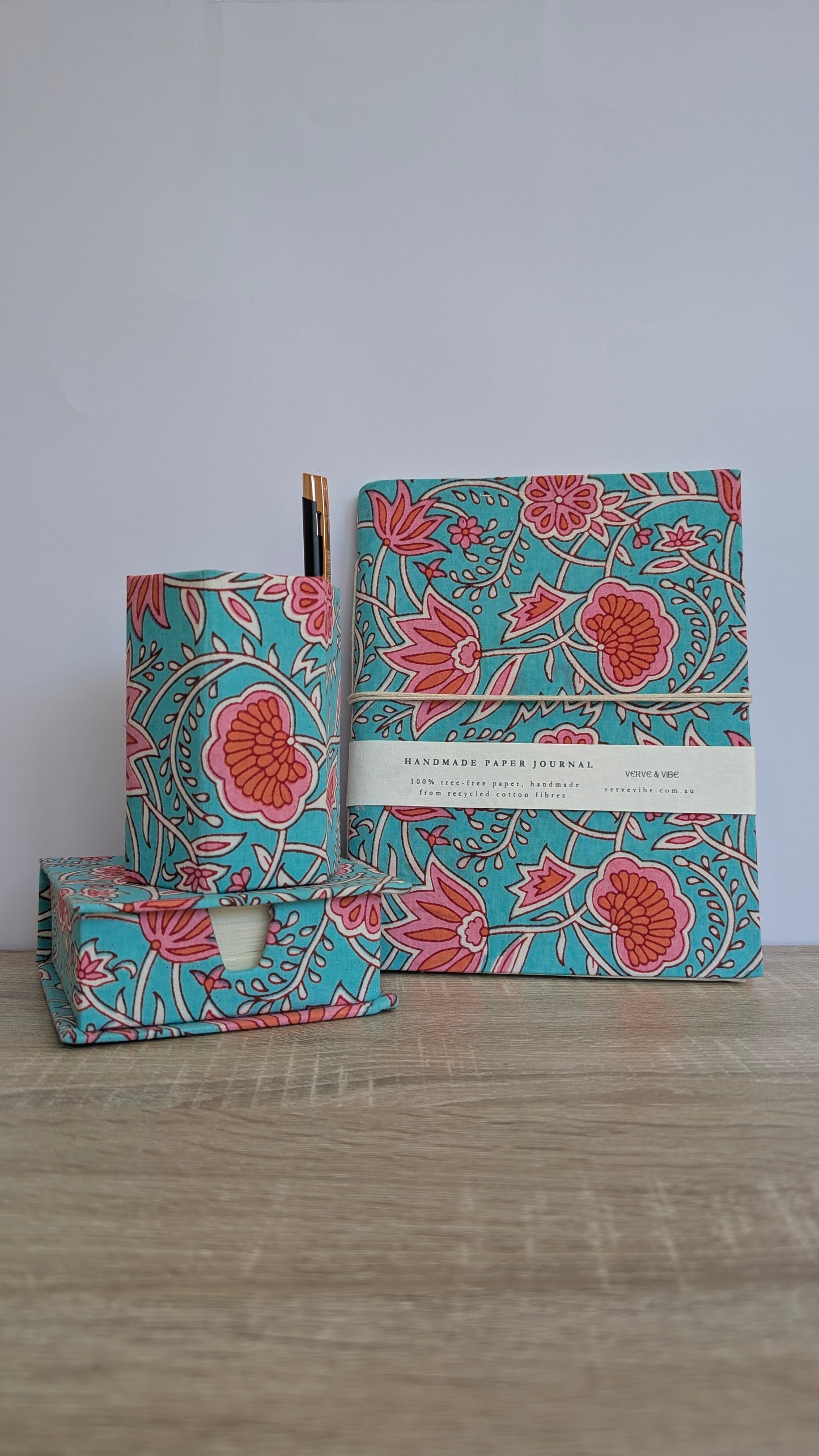 Firozi Flora - Fabric Cover, Handmade Blank Journal