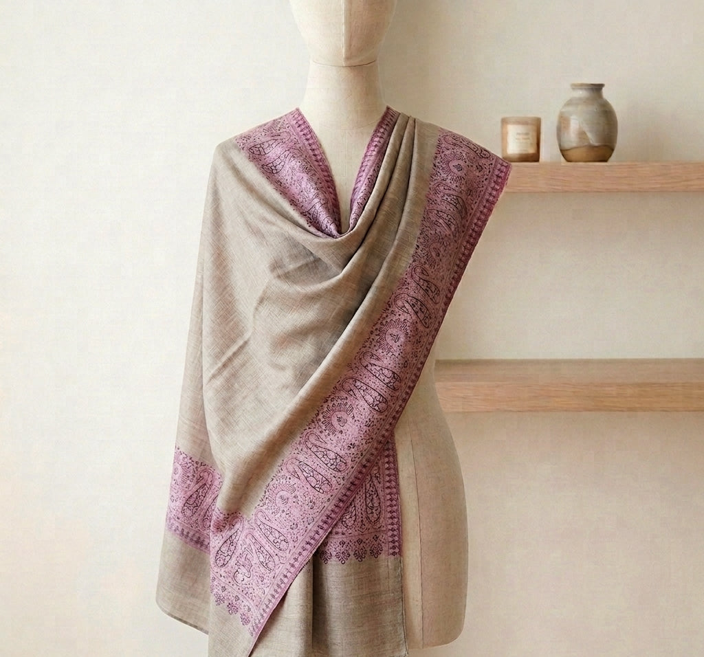 Delicate Gulnaar - Fine Cashmere Wool Shawl with Jacquard Weave